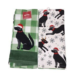 Christmas Dog Kitchen Towel Set 2 Labrador Holiday Decor Puppy Gift Cotton